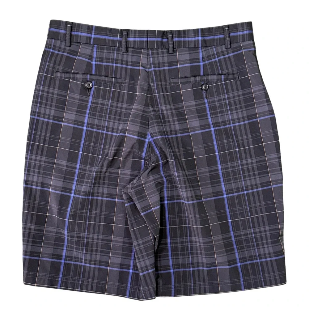 Kirkland Signature Mens Plaid Golf Shorts Blue Black Size 34 Stretch Performance